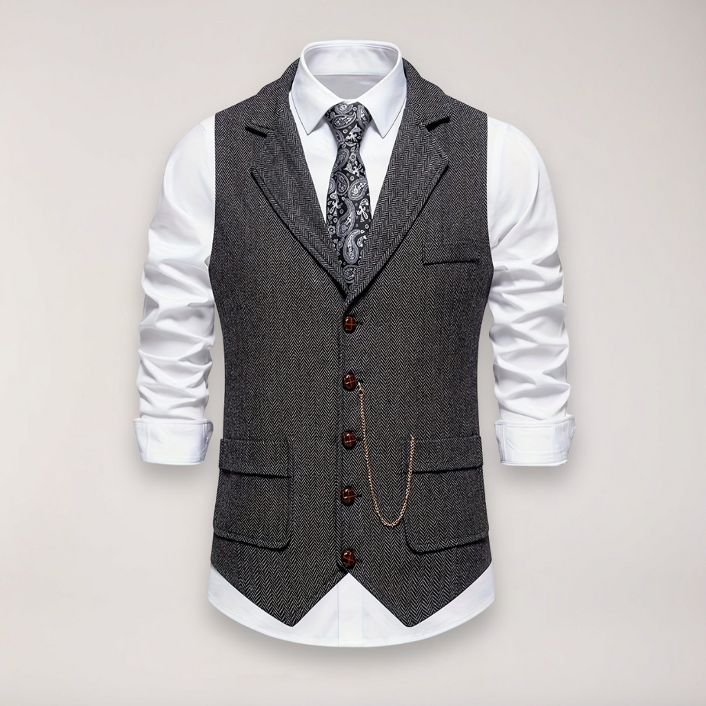 Men's Herringbone Waistcoat - Dark Grey
