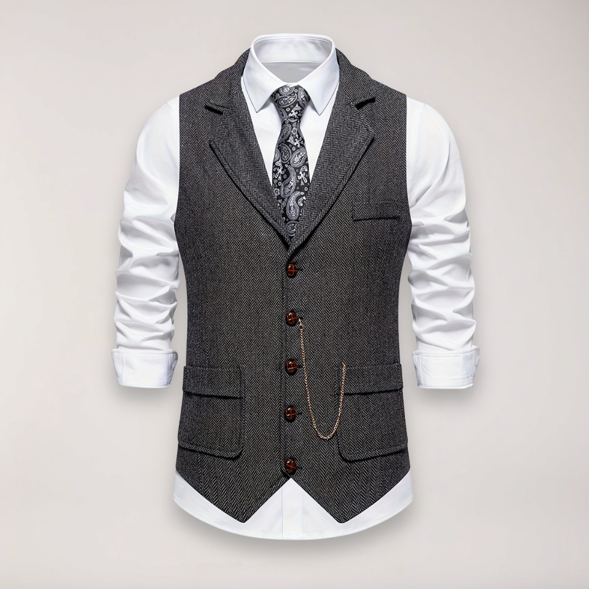Men's Herringbone Waistcoat - Dark Grey