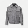 Men's Zip-Up Jacket - Point Collar - Flap Chest Pockets - Grey, front product shot