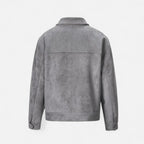Men's Zip-Up Jacket - Point Collar - Flap Chest Pockets - Grey, back product shot