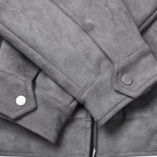 Men's Zip-Up Jacket - Point Collar - Flap Chest Pockets - Grey, flap pocket and press-stud close-up