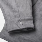 Men's Zip-Up Jacket - Point Collar - Flap Chest Pockets - Grey, cuff press-stud close-up