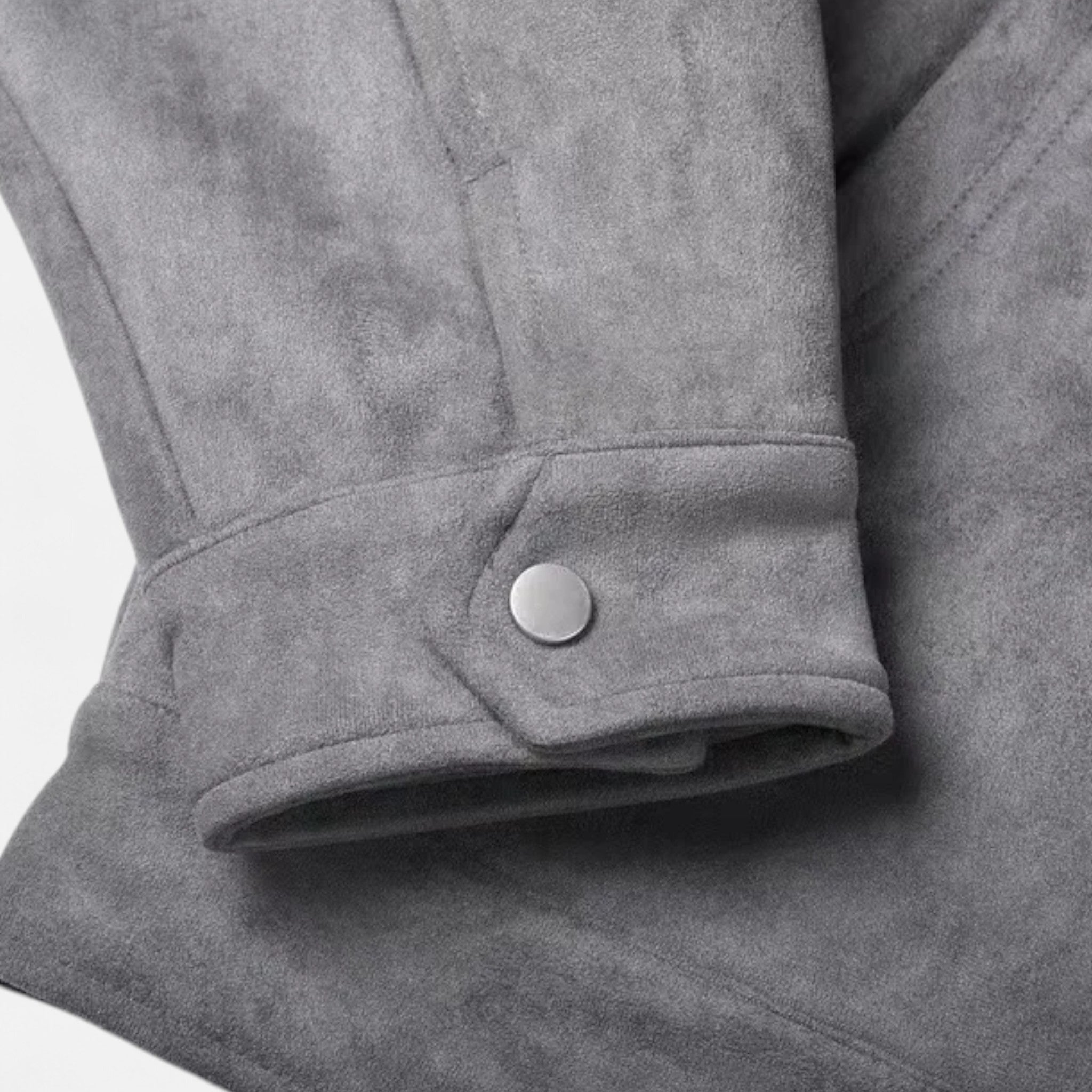 Men's Zip-Up Jacket - Point Collar - Flap Chest Pockets - Grey, cuff press-stud close-up