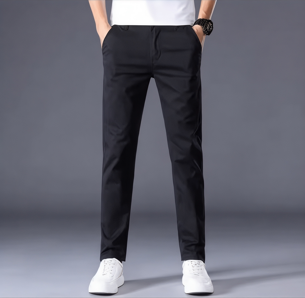 Men's Slim Fit Flat-Front Straight-Leg Trousers - Black, front view