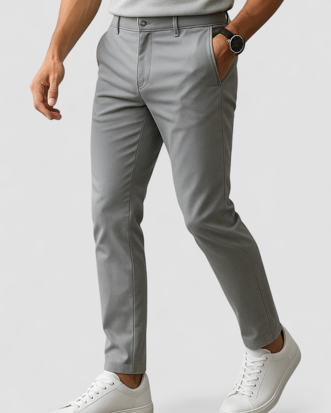 Men's Slim Fit Flat-Front Straight-Leg Trousers - Light Grey
