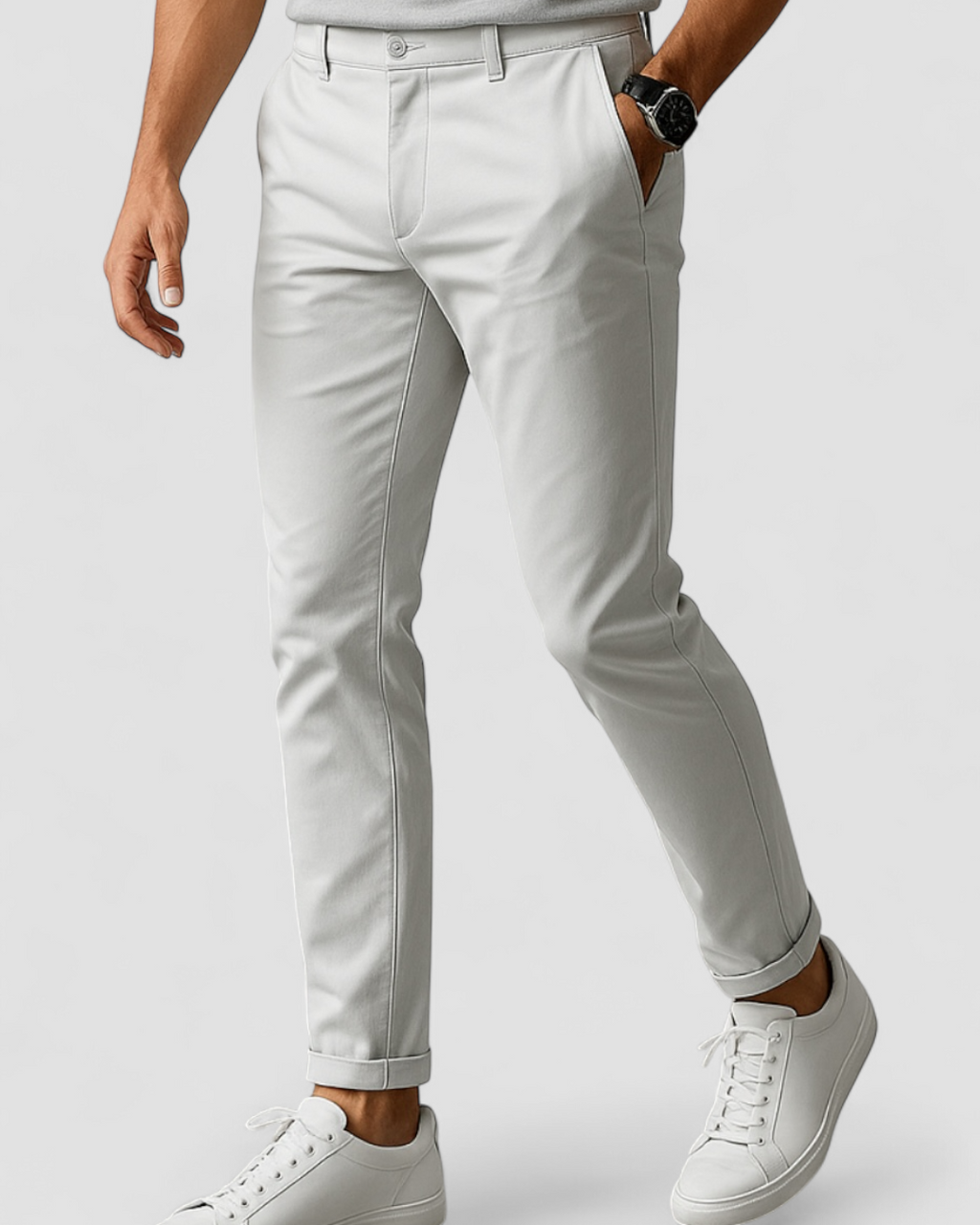 Men's Slim Fit Flat-Front Straight-Leg Trousers - White