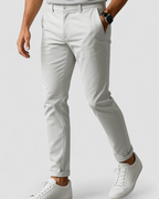 Men's Slim Fit Flat-Front Straight-Leg Trousers - White