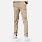 Men's Slim Fit Flat-Front Straight-Leg Trousers - Beige, front view
