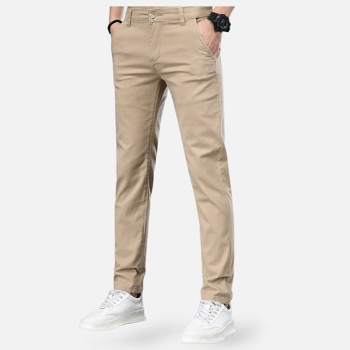 Men's Slim Fit Flat-Front Straight-Leg Trousers - Beige, front view