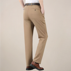 Men's Slim Fit Stretch Trousers - Buttoned Back Pocket - Khaki, full length