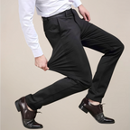 Men's Slim Fit Stretch Trousers - Buttoned Back Pocket - Black, stretch demonstration