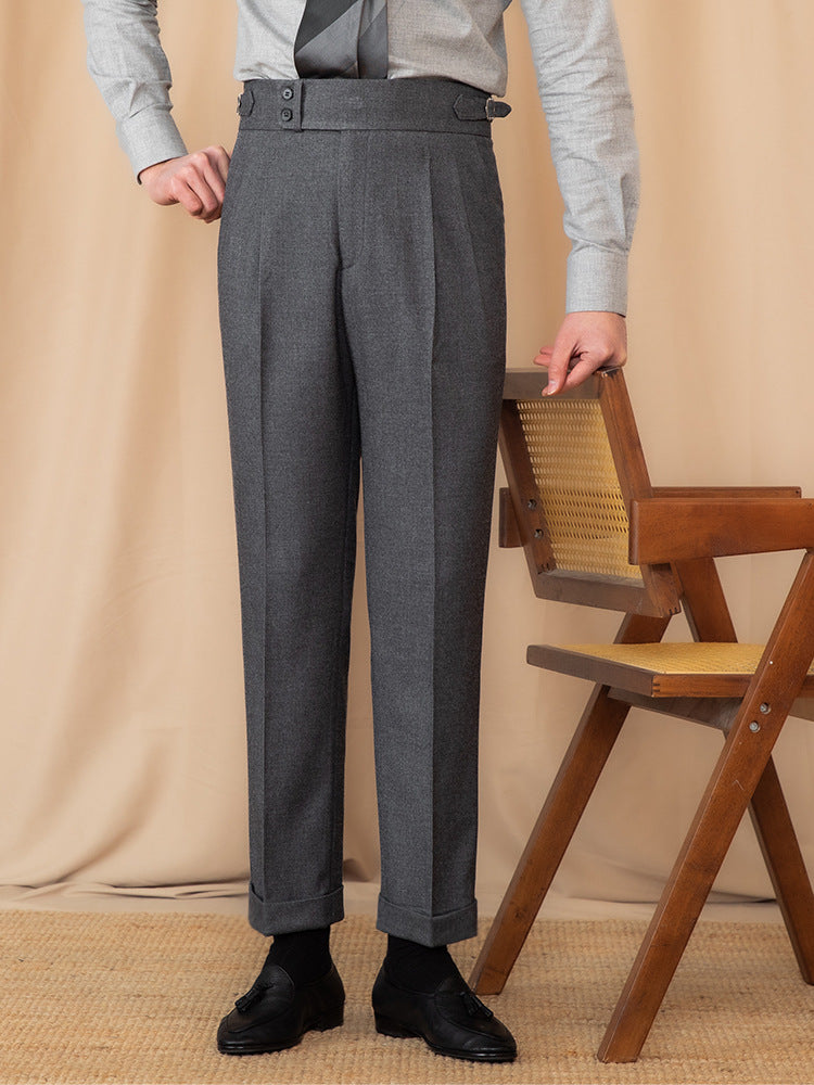 Men's High-Rise Pleated Trousers - Dark Grey