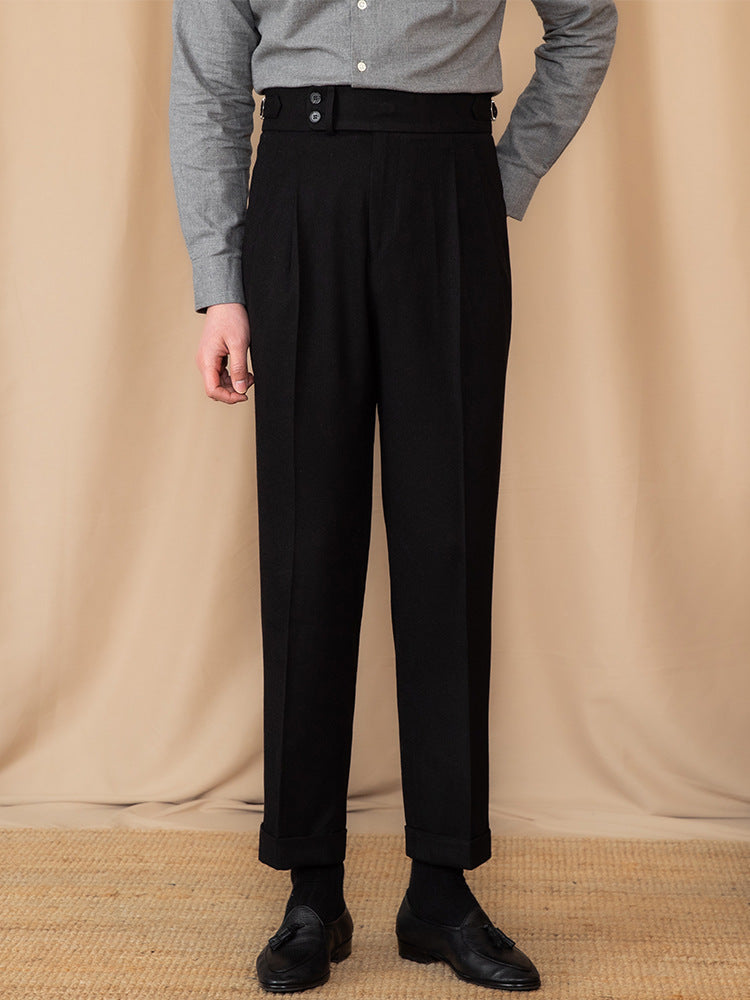 Men's High-Rise Pleated Trousers - Black