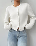 Women's Cropped Cardigan - Round Neck Button-Up Knit - Beige
