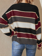Women's Colour Block Stripe Jumper - Brown, detail view