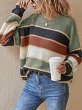 Women's Colour Block Stripe Jumper - Burgundy, front view