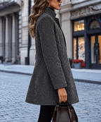 Women's Herringbone Wool Coat - Black, side view