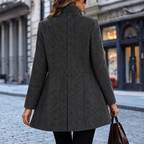 Women's Herringbone Wool Coat - Black, back view