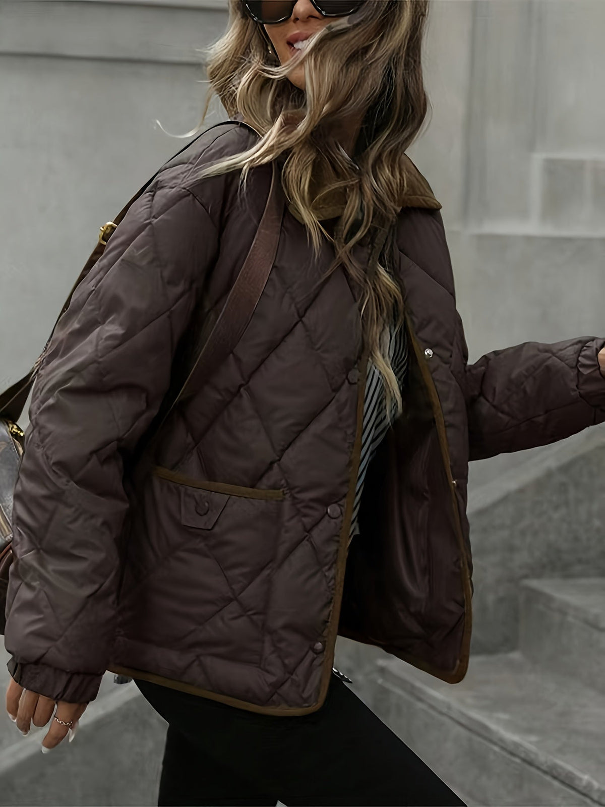 Women's Quilted Jacket - Brown, side view