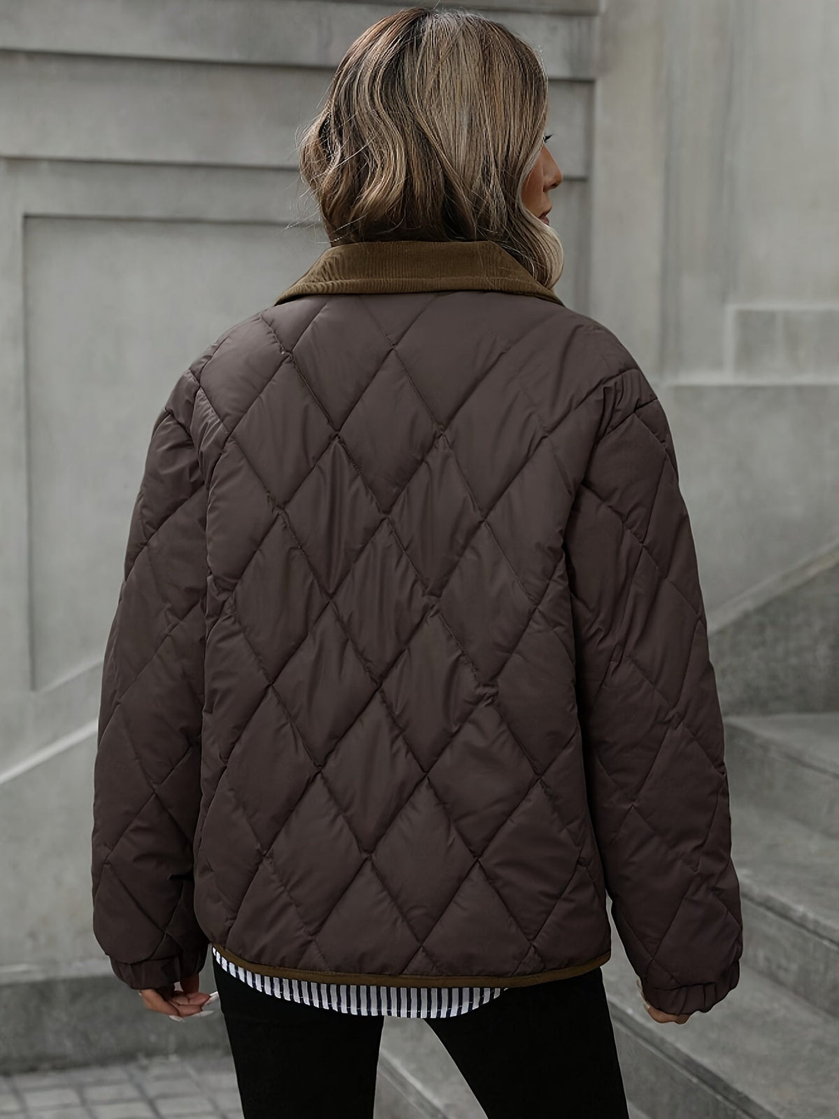 Women's Quilted Jacket - Brown, back view