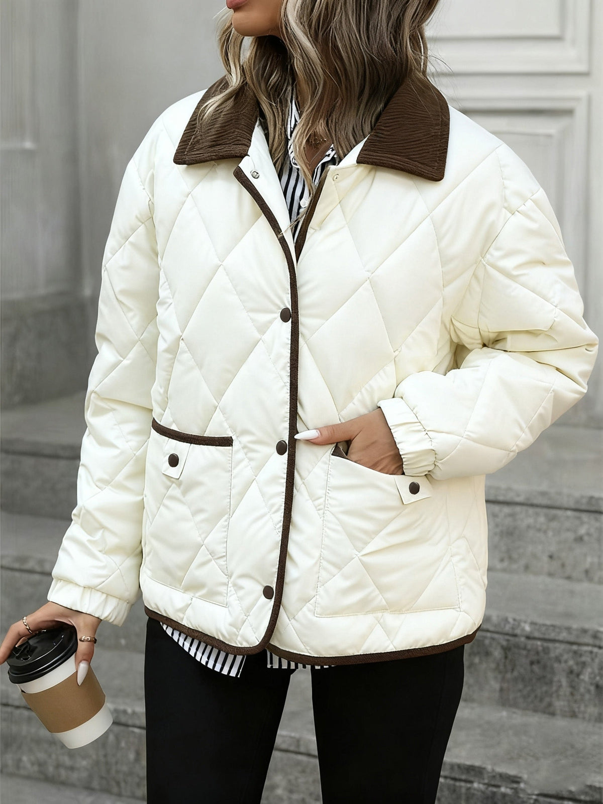 Women's Quilted Jacket - White, front view