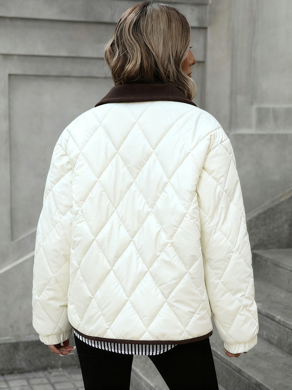 Women's Quilted Jacket - White, side view