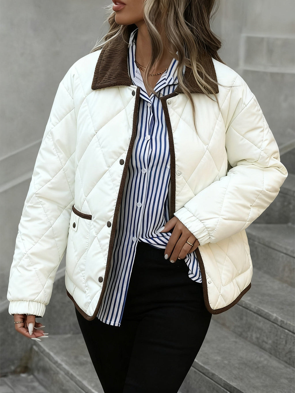 Women's Quilted Jacket - White, back view