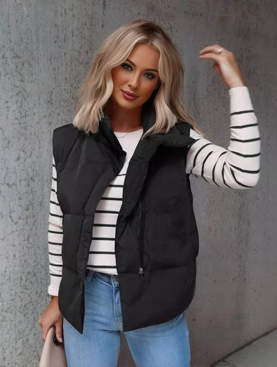 Women's Quilted Gilet - Black, front view
