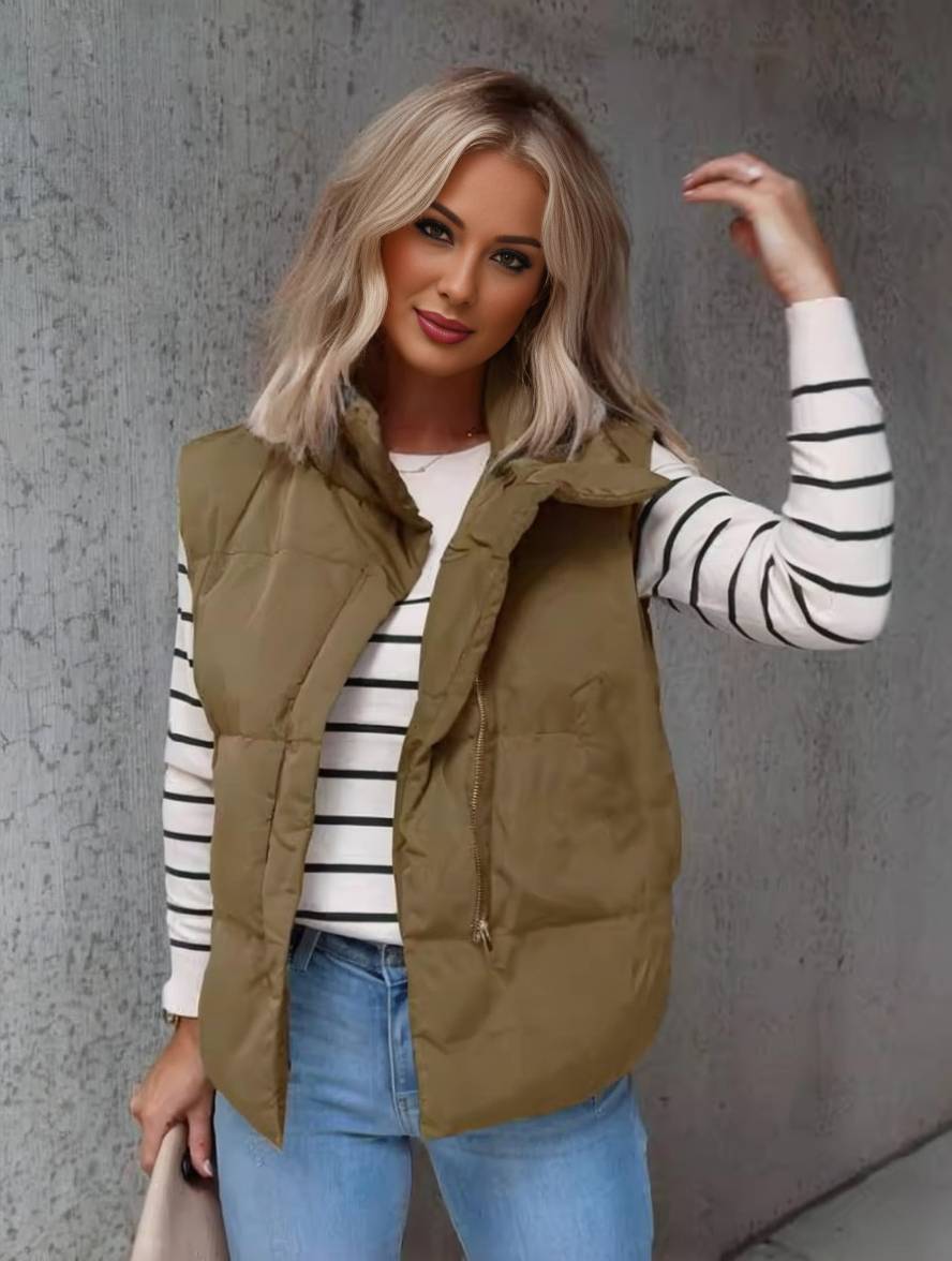 Women's Quilted Gilet - Khaki, front view