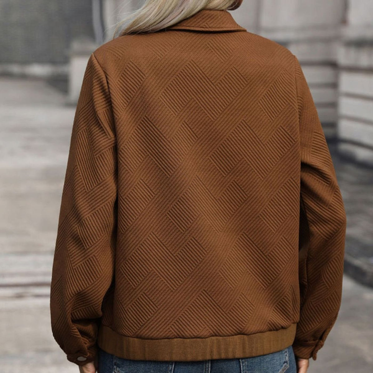 Women's Cropped Diamond Texture Jacket - Coffee Brown, side view