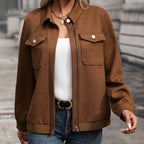 Women's Cropped Diamond Texture Jacket - Coffee Brown, front view