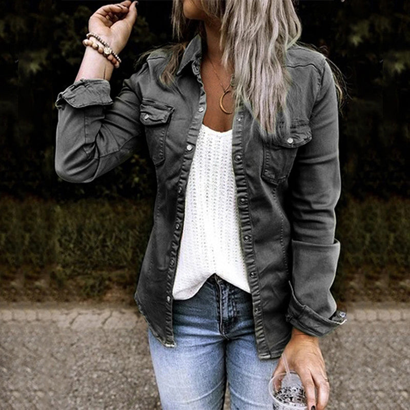 Women's Relaxed Denim Jacket - Black, front view