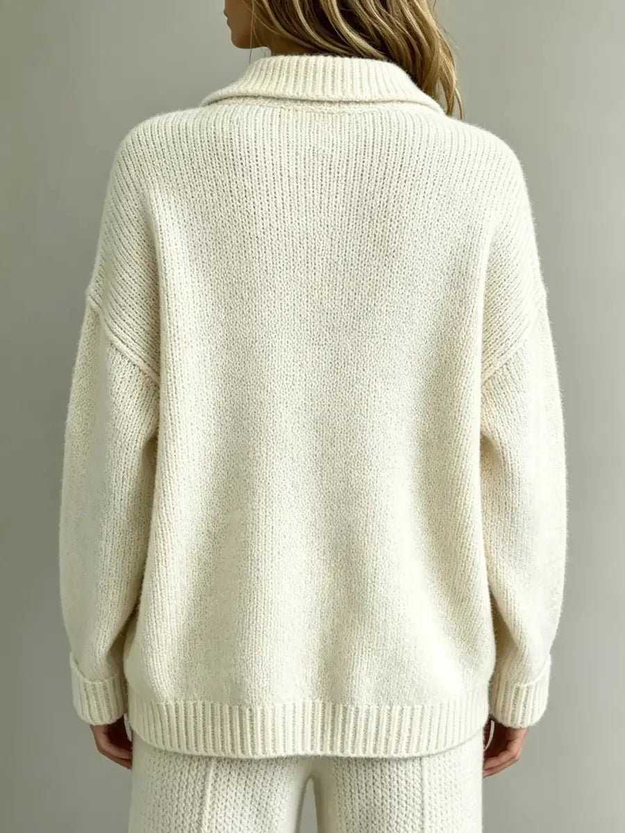 Women's Knit Polo Jumper - White, detail view