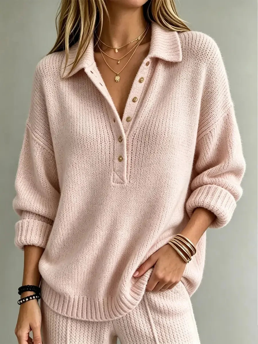 Women's Knit Polo Jumper - Pink, front view