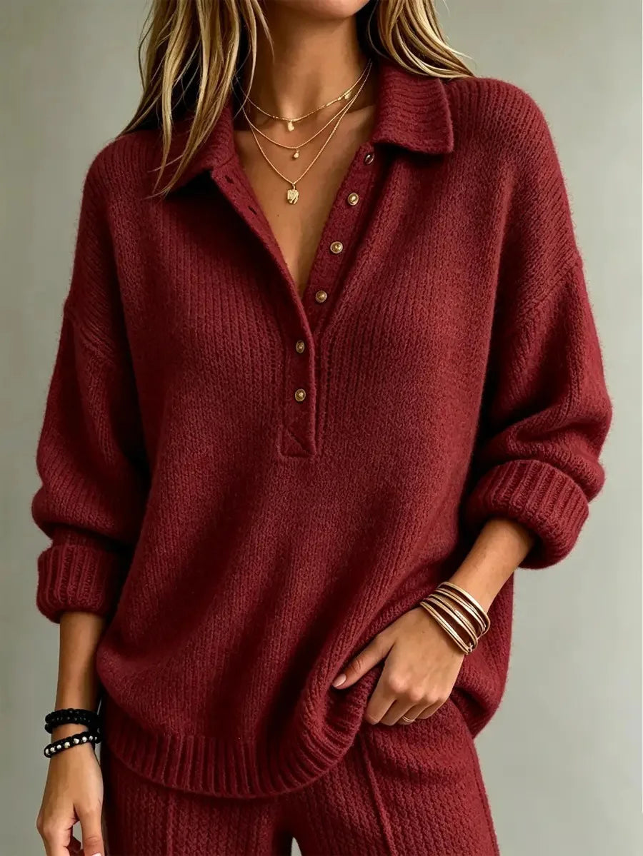 Women's Knit Polo Jumper - Red, front view