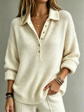 Women's Knit Polo Jumper - White, front view