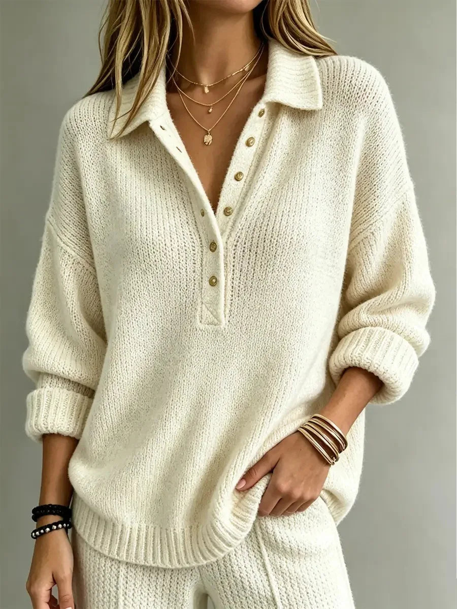 Women's Knit Polo Jumper - White, front view
