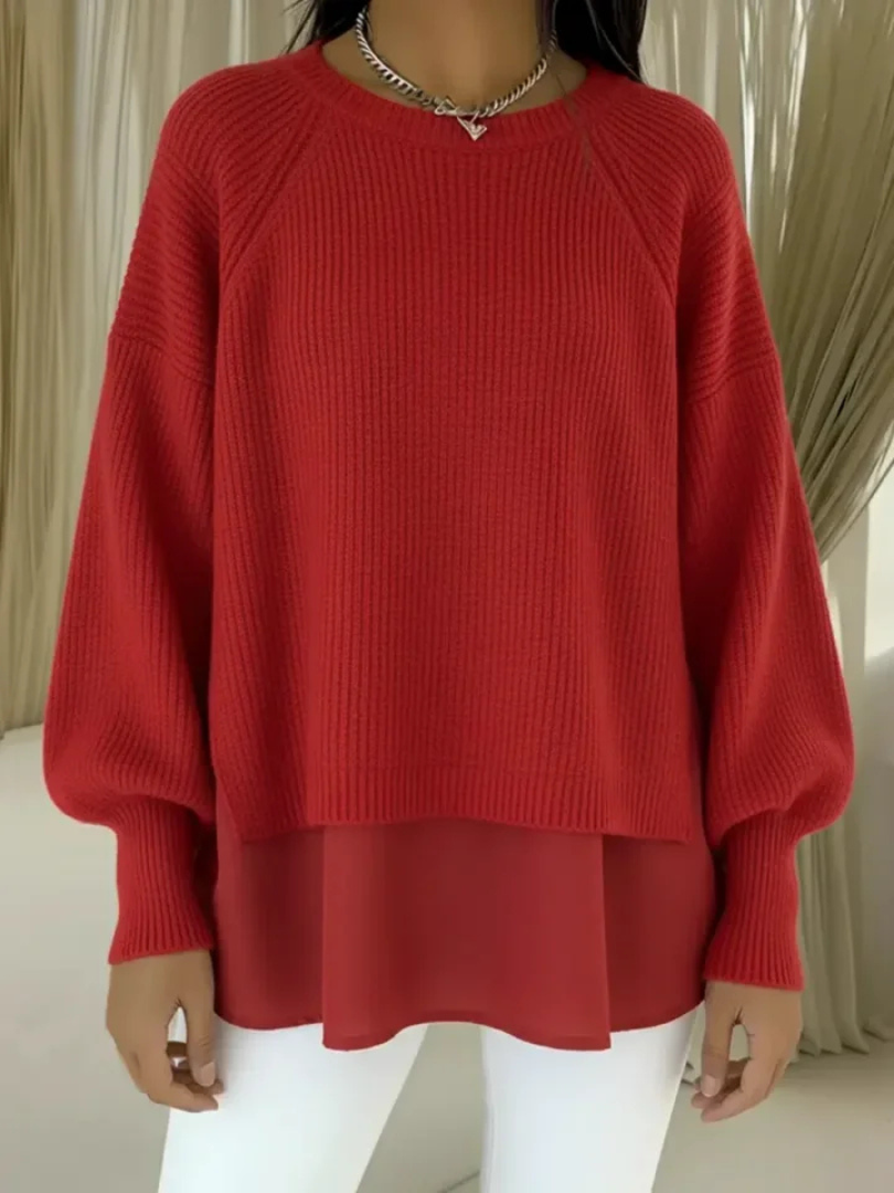 Women's Layered Hem Knit Jumper - Red, front view