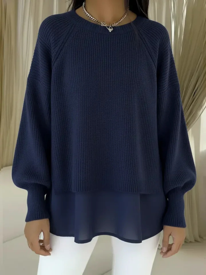 Women's Layered Hem Knit Jumper - Navy, front view