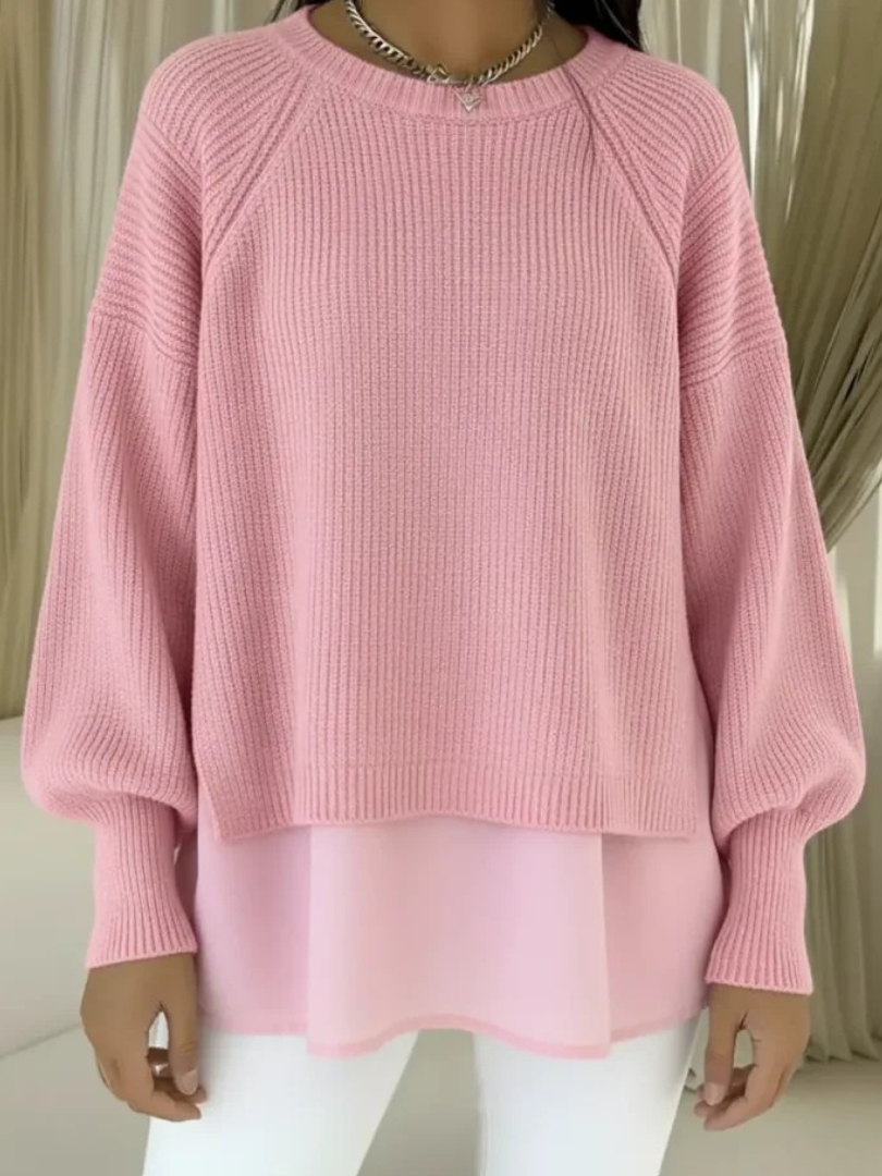 Women's Layered Hem Knit Jumper - Pink, front view