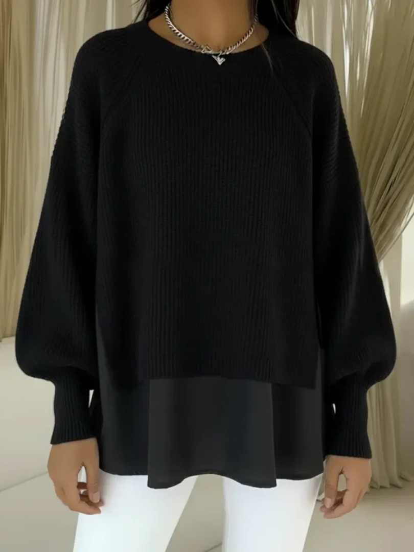 Women's Layered Hem Knit Jumper - Black, front view