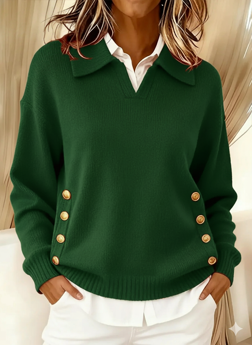 Women's Polo Collar Knit Jumper - Green, front view