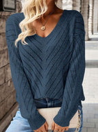 Women's Chevron Open Knit Jumper - Navy, front view