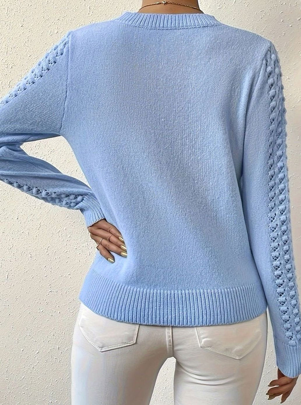 Women's Pointelle Knit Jumper - Light Blue, detail view