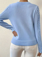 Women's Pointelle Knit Jumper - Light Blue, detail view
