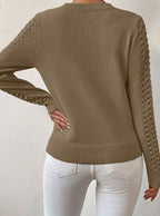 Women's Pointelle Knit Jumper - Brown, detail view