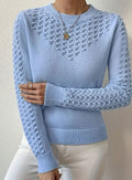 Women's Pointelle Knit Jumper - Light Blue, front view