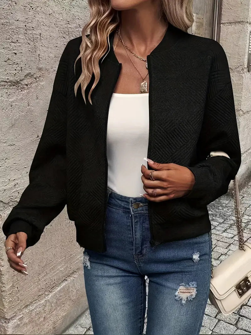 Women's Textured Zip-Up Cardigan - Black, front view