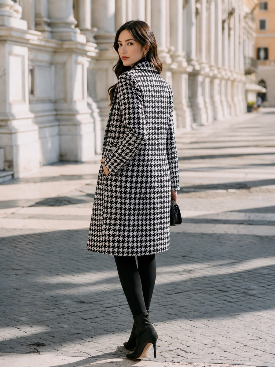 Women's Houndstooth Wool Coat - side view