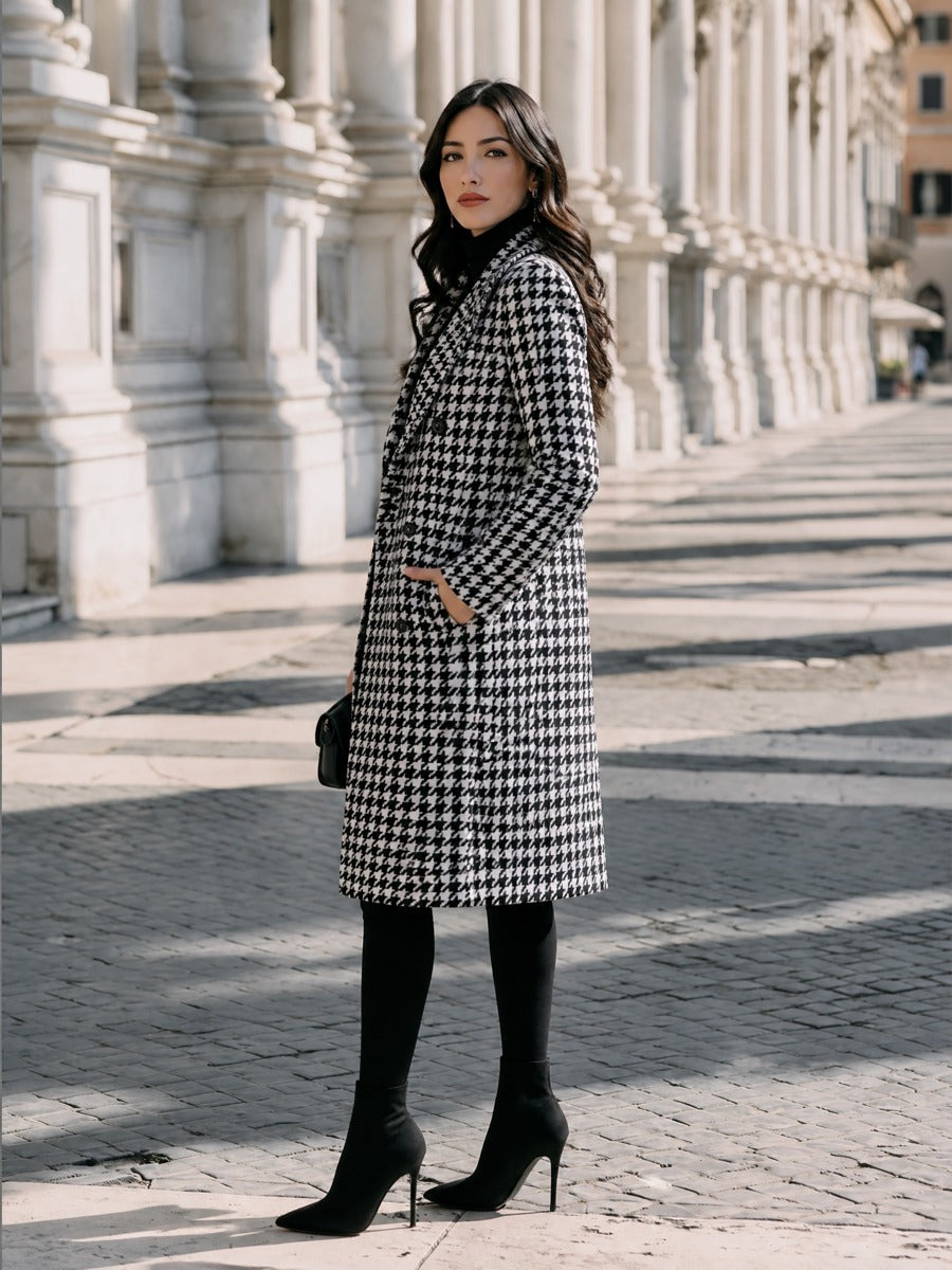 Women's Houndstooth Wool Coat - back view